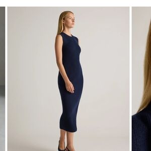 Quince 100% Mongolian Cashmere Ribbed Midi Sweater Dress – Navy